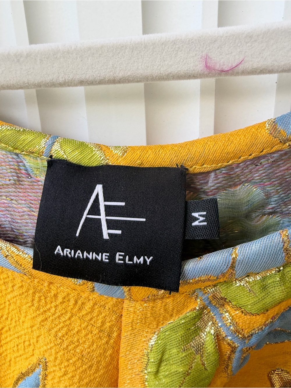 Arianne Elmy Yellow Jacquard Good Luck Dress Metallic Floral Embroidery - Picture 3 of 3